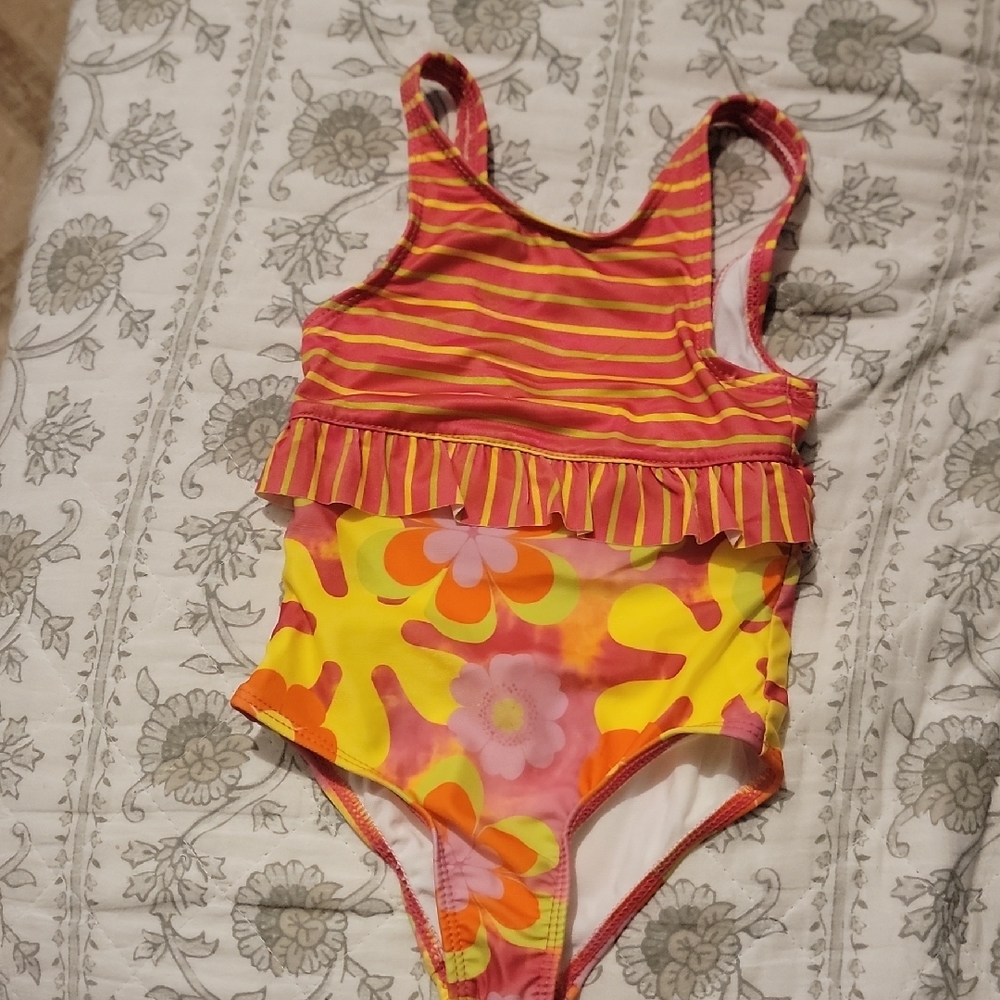 Colorful Striped and Floral Swimsuit